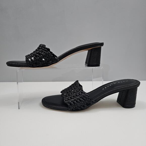 NEW Marc Fisher LTD Jazmine Sandal Womens 9 Black Woven Slide Mule Slip On Heel - Picture 2 of 12